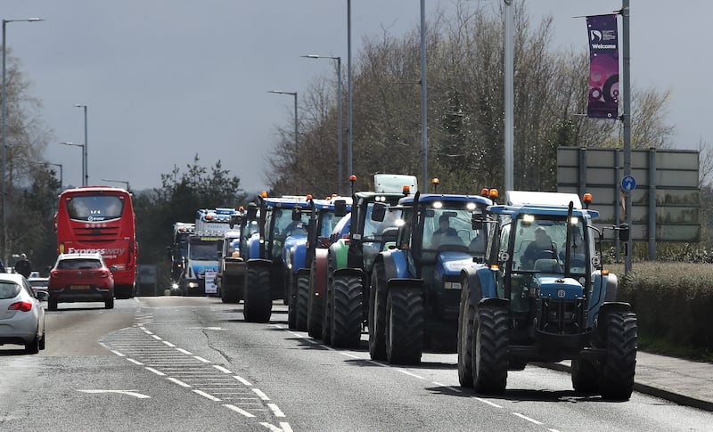 A convoy of vehicles taking part in a fuel protest through Strabane on Saturday afternoon. PICTURE: MARGARET MCLAUGHLIN  11-4-2026