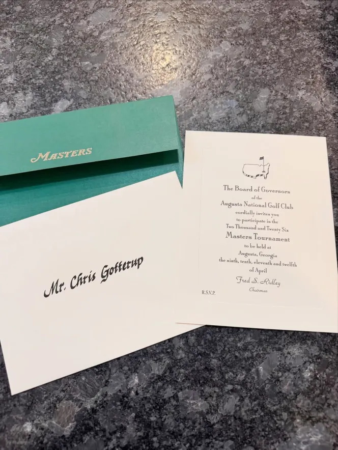 An invitation to Chris Gotterup for the 2026 Masters Tournament.