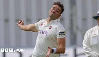 Northamptonshire seamer Harry Conway in his bowling action