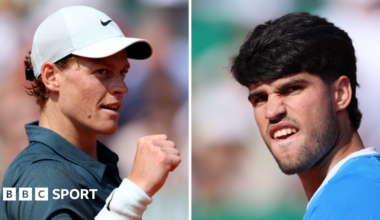 A split image of Jannik Sinner and Carlos Alcaraz