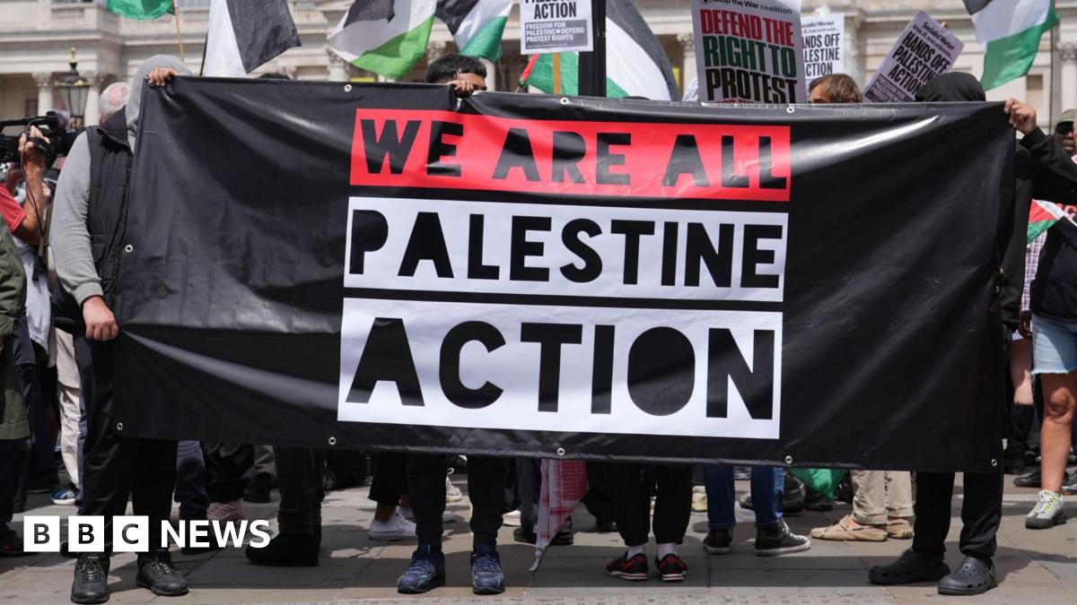 A group of people holding a Palestine Action banner