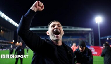Coventry City manager Frank Lampard clenches his fist in the air in celebration