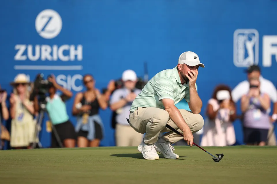 Alex Fitzpatrick reacts after winning the Zurich Classic
