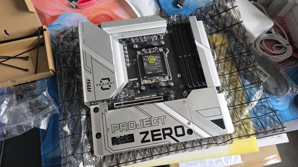 And here's the motherboard, the MSI B850M Project Zero. It's a mid-range choice, and purchased used it feels reasonably priced at £160.