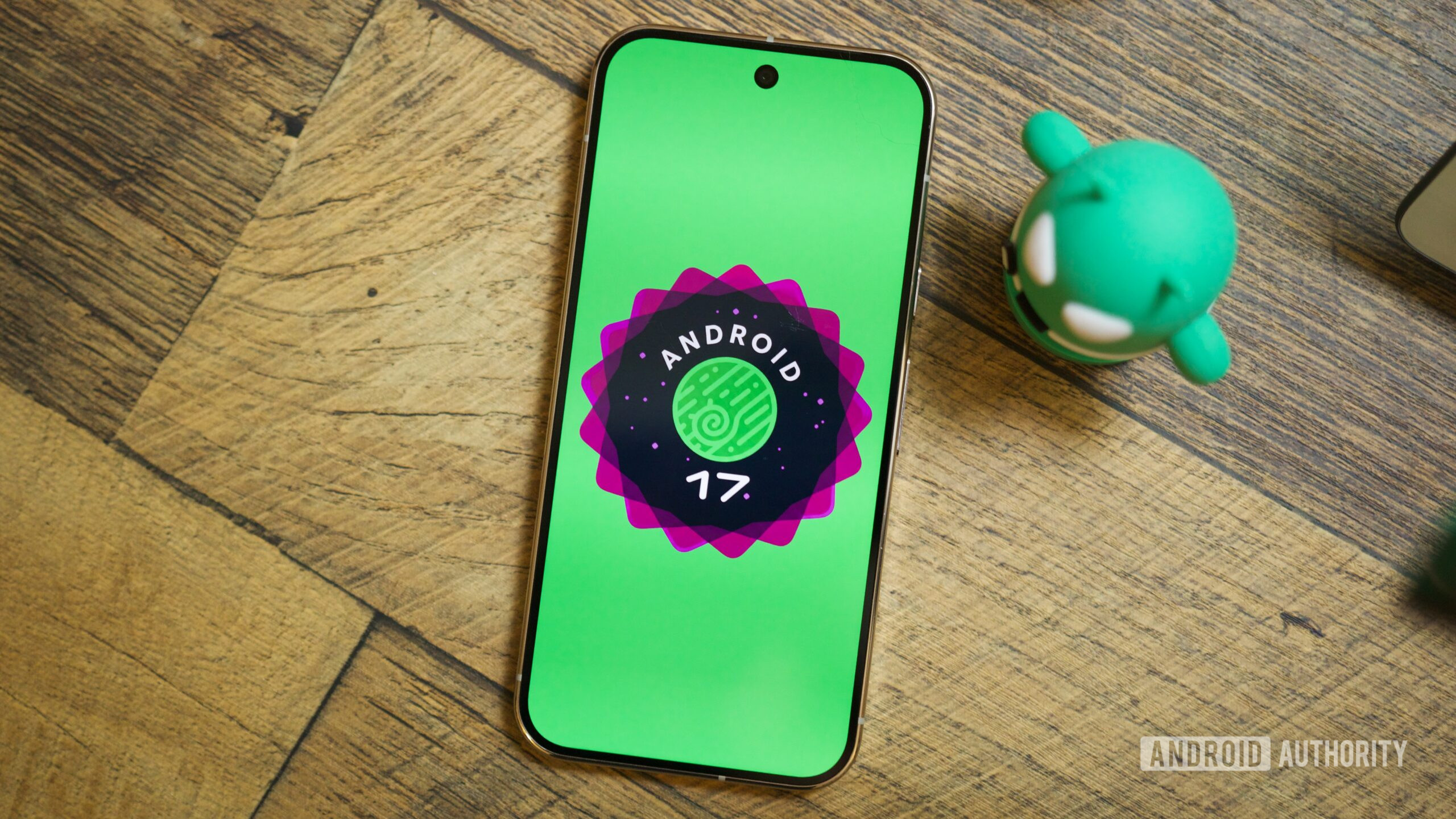 The Android 17 logo on a Pixel phone.