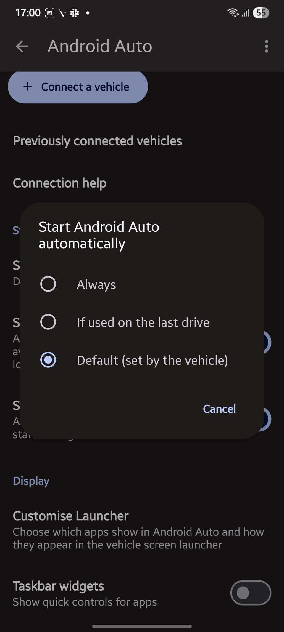 Screenshot showing Android Auto auto start feature
