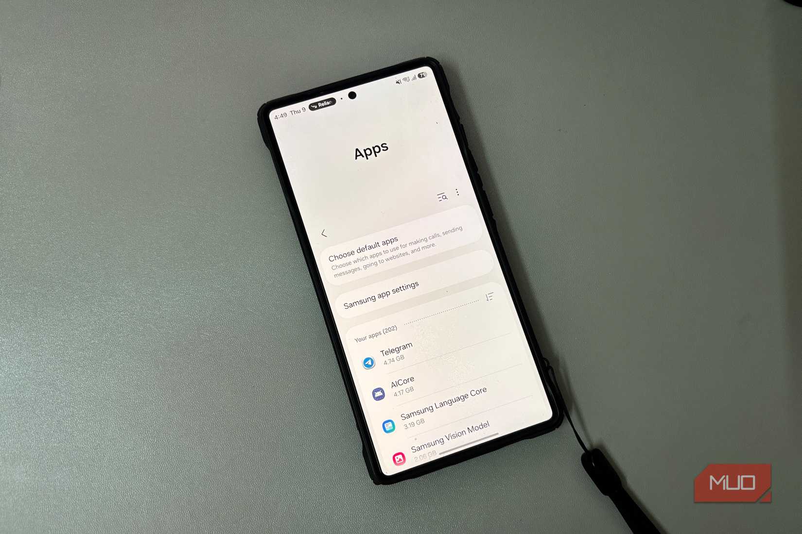 Android phone showing app storage list