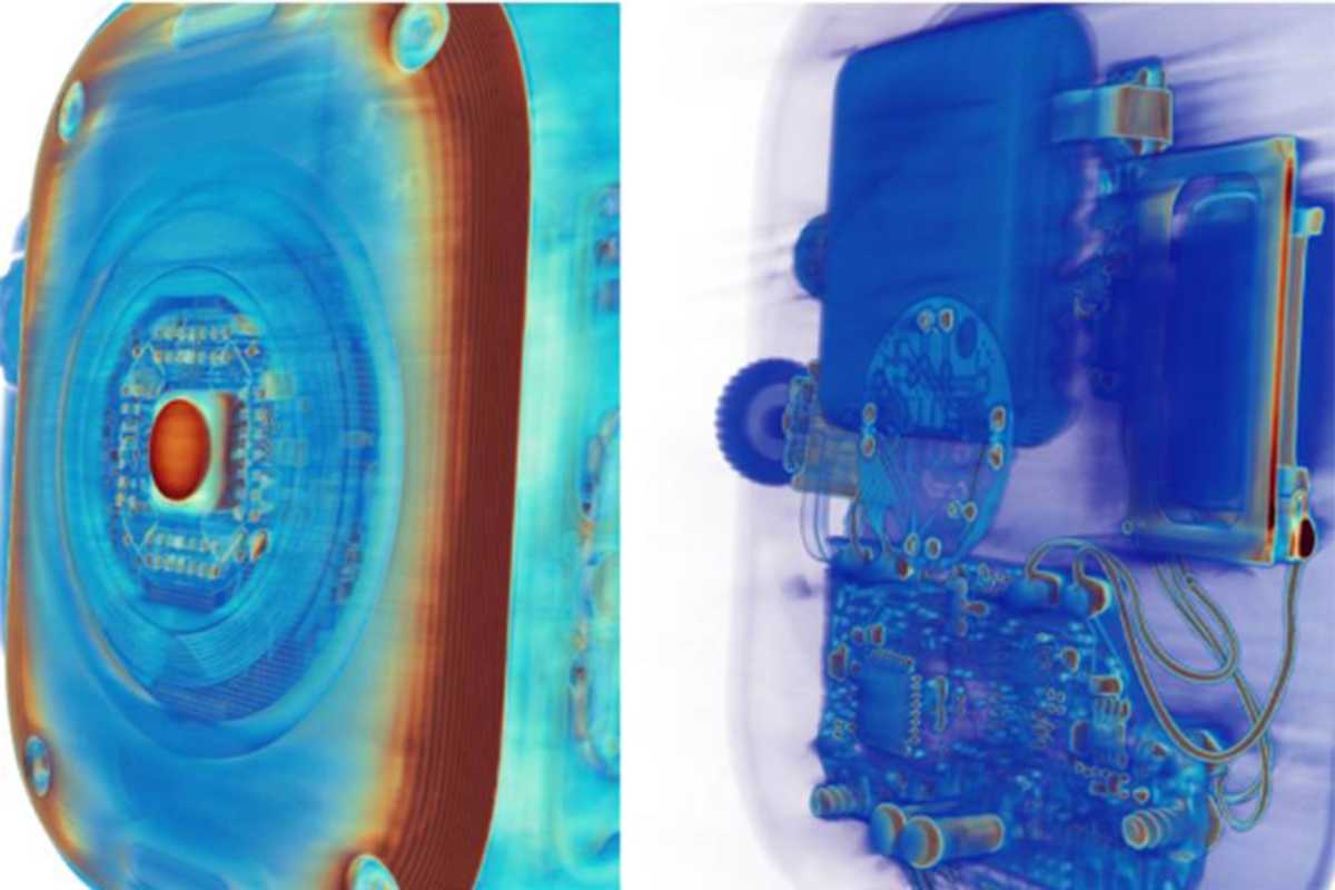x-ray scan comparing an apple watch with a knockoff smartwatch