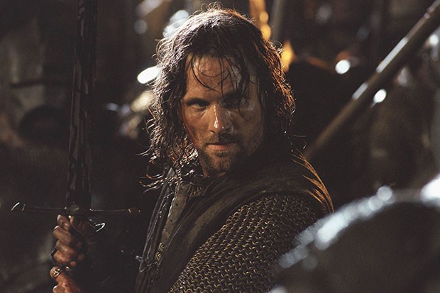 Viggo Mortensen as Aragorn in Lord of the Rings, SEAC, SL Viggo Mortensen as Aragorn in Lord of the Rings in armour looking ready for war