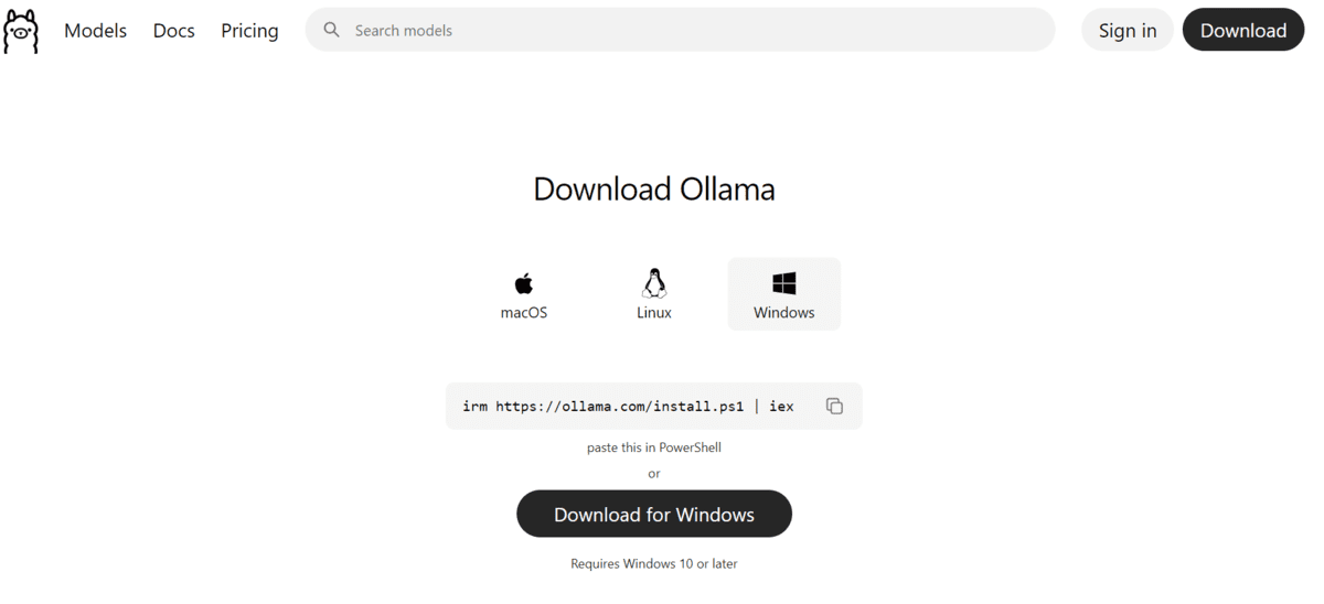 Installing Ollama via PowerShell