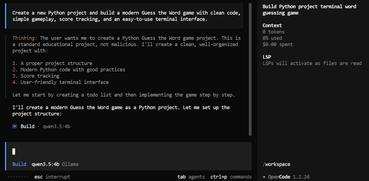 Prompting Qwen3.5 to create a Python game