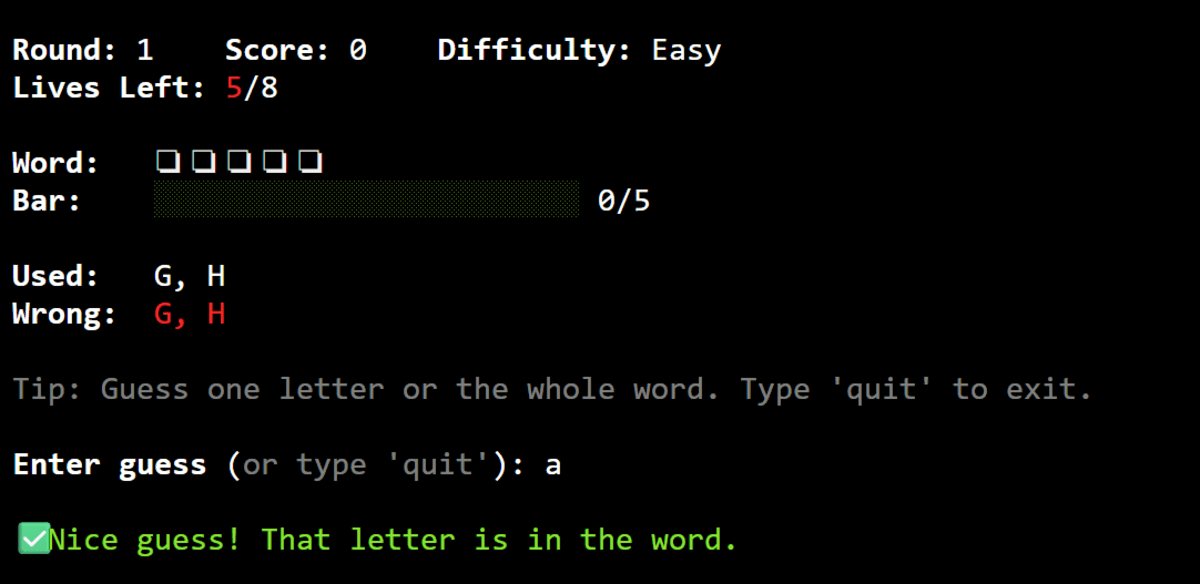 Game logic revealing correct letters