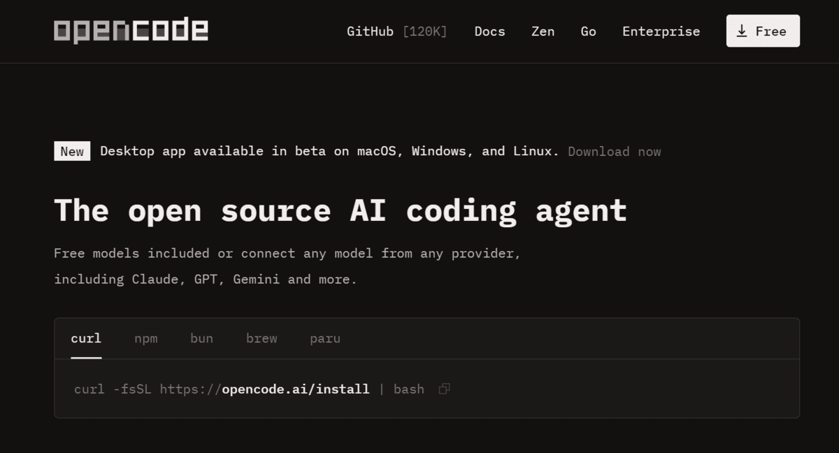 OpenCode website landing page