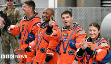 Artemis: Astronauts arrive at launch pad for first crewed mission around Moon in more than 50 years