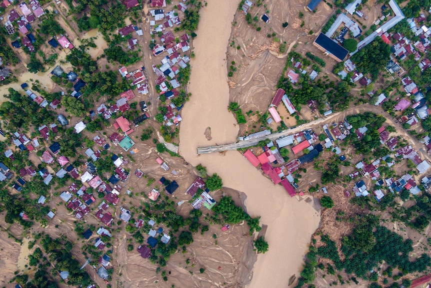 Aerial shot of the Aceh floods from November 2025.