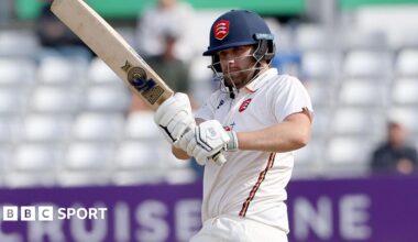 Essex batsman Matt Critchley in action, pulling a shot into the on-side.