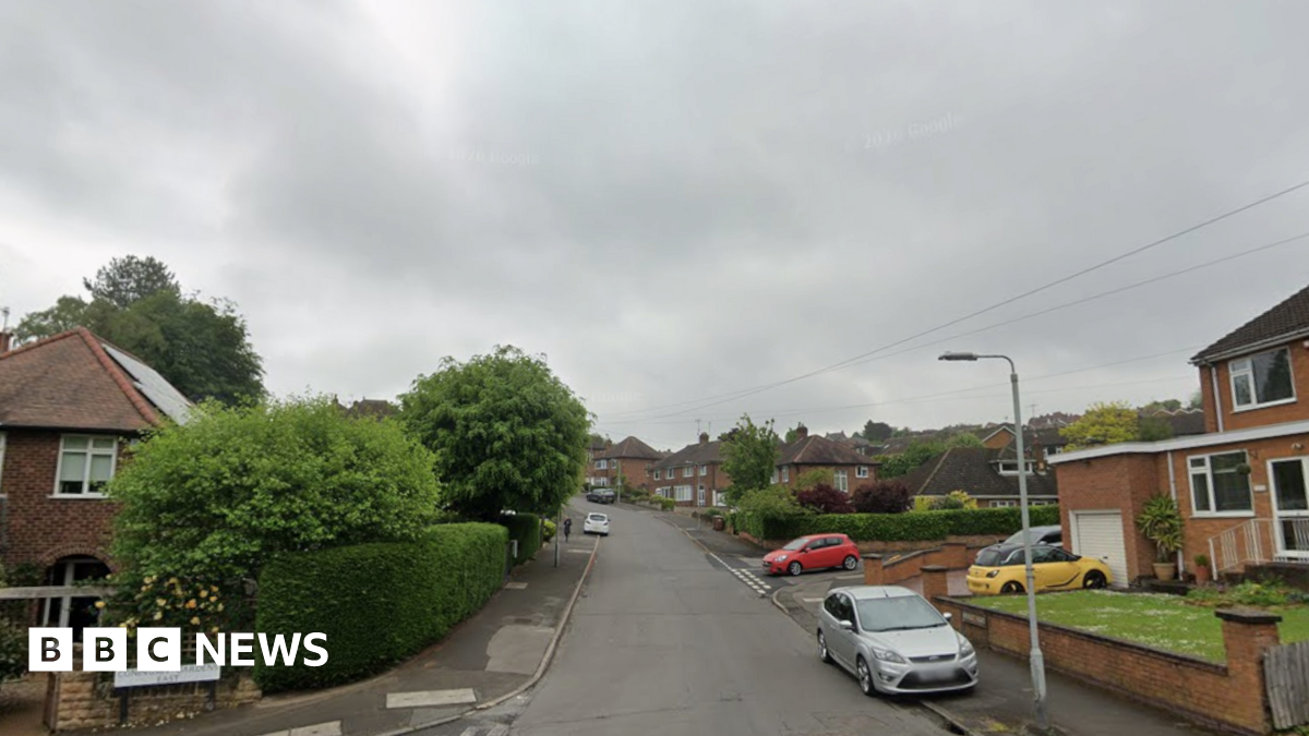A residential street with green trees and a number of cars on either side