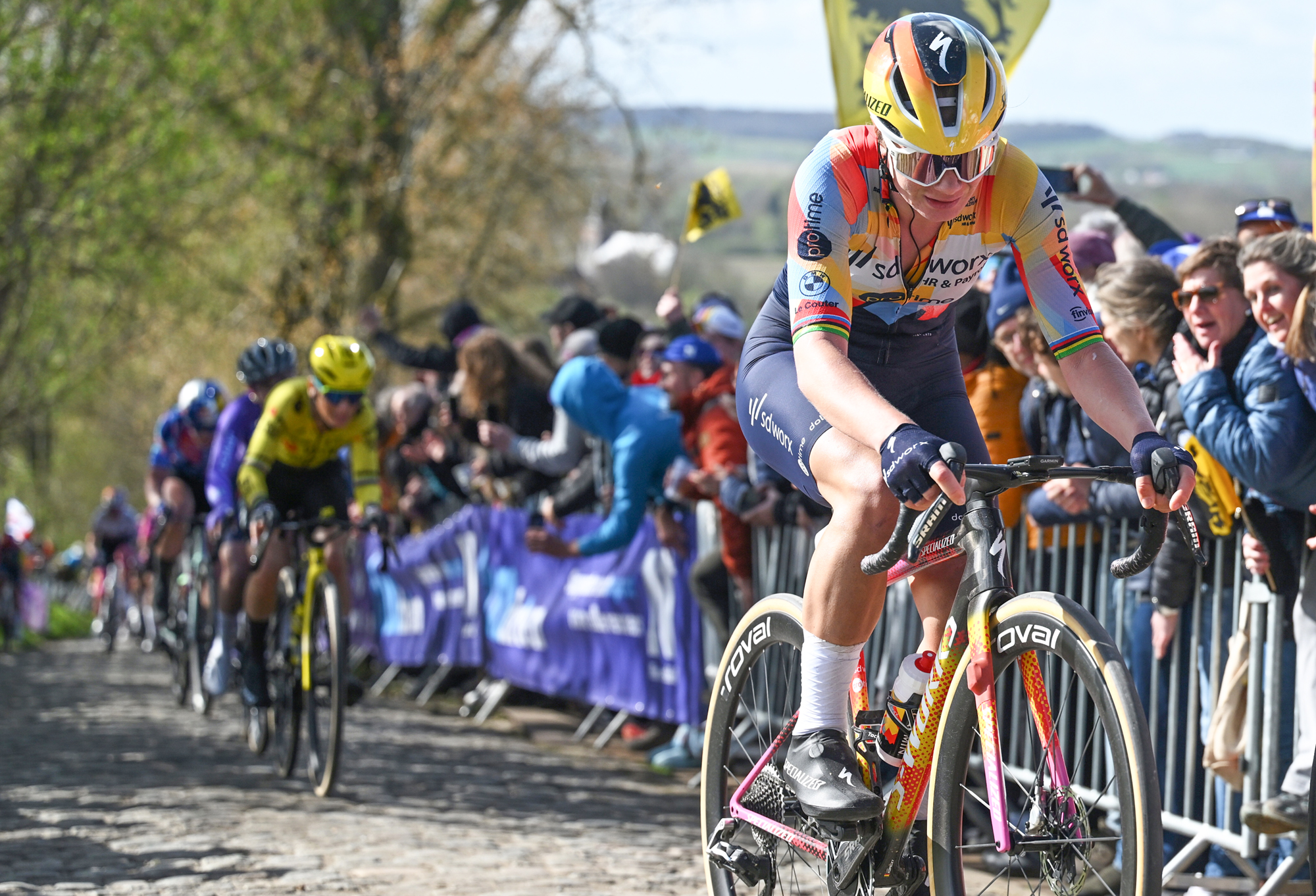 Lotte Kopecky (SD Worx-Protime) races up the Koppenberg in front of packed home crowds at the 2026 Tour of Flanders
