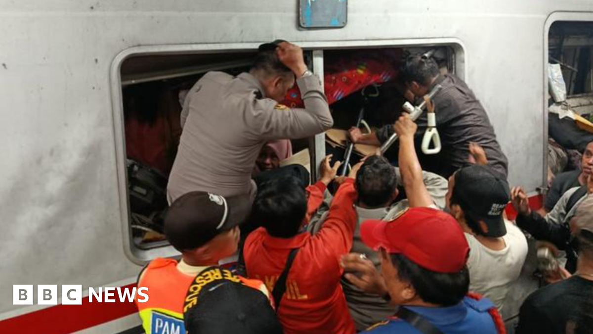 Evacuation of passengers on the train involved in an accident at East Bekasi Station, near Jakarta, Indonesia