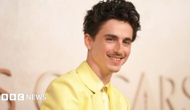 Timothée Chalamet pictured last month wearing a yellow suit
