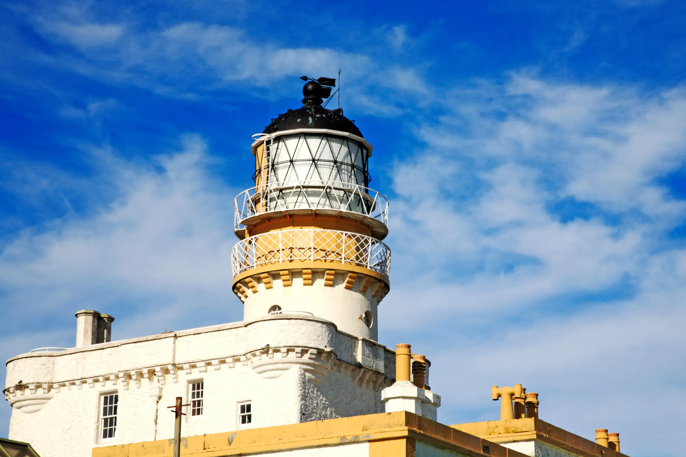 Decommissioned lighthouse on a castle at Kinnaird Head, Fraserburgh, Aberdeenshire, Scotland.