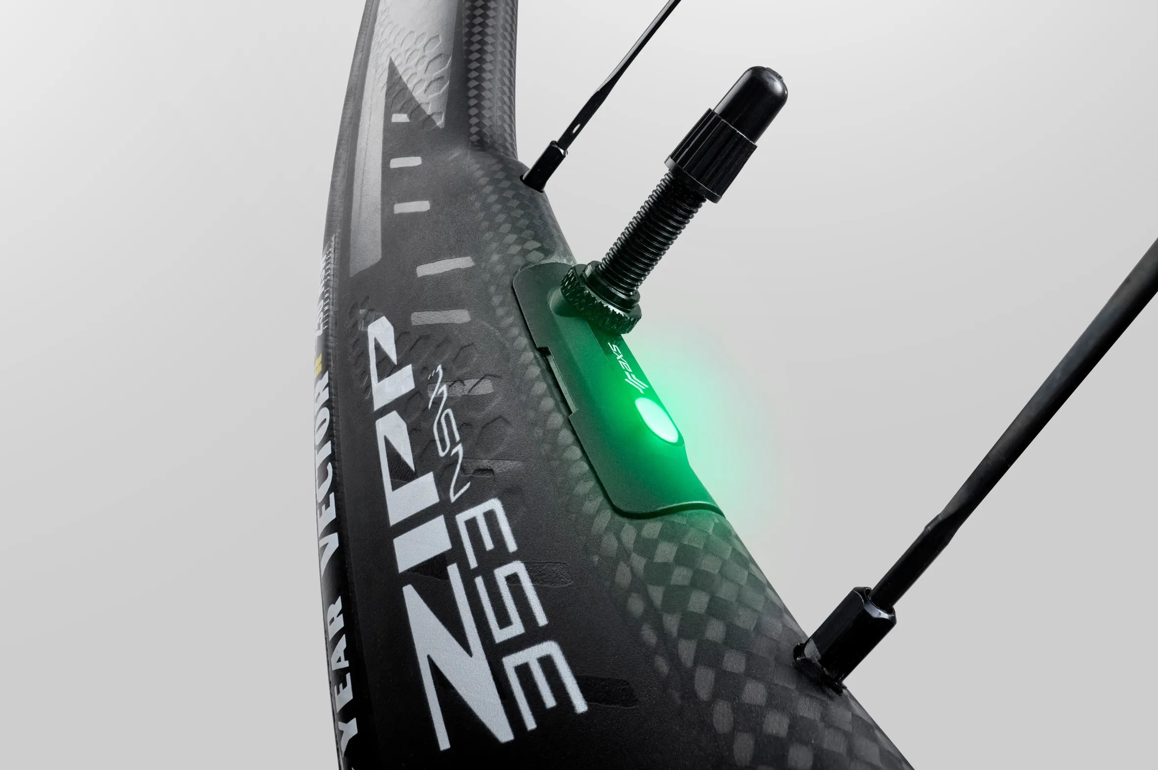 Zipp Tyre Pressure Monitor on a bicycle wheel.
