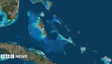 A satellite image of the Bahamas in the West Indies