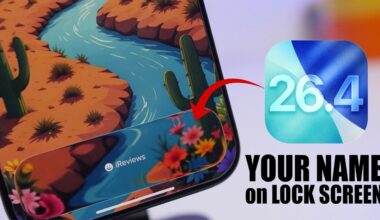 Lock Screen customization screen highlighting widget options used to show the iPhone name on iOS 26.4.