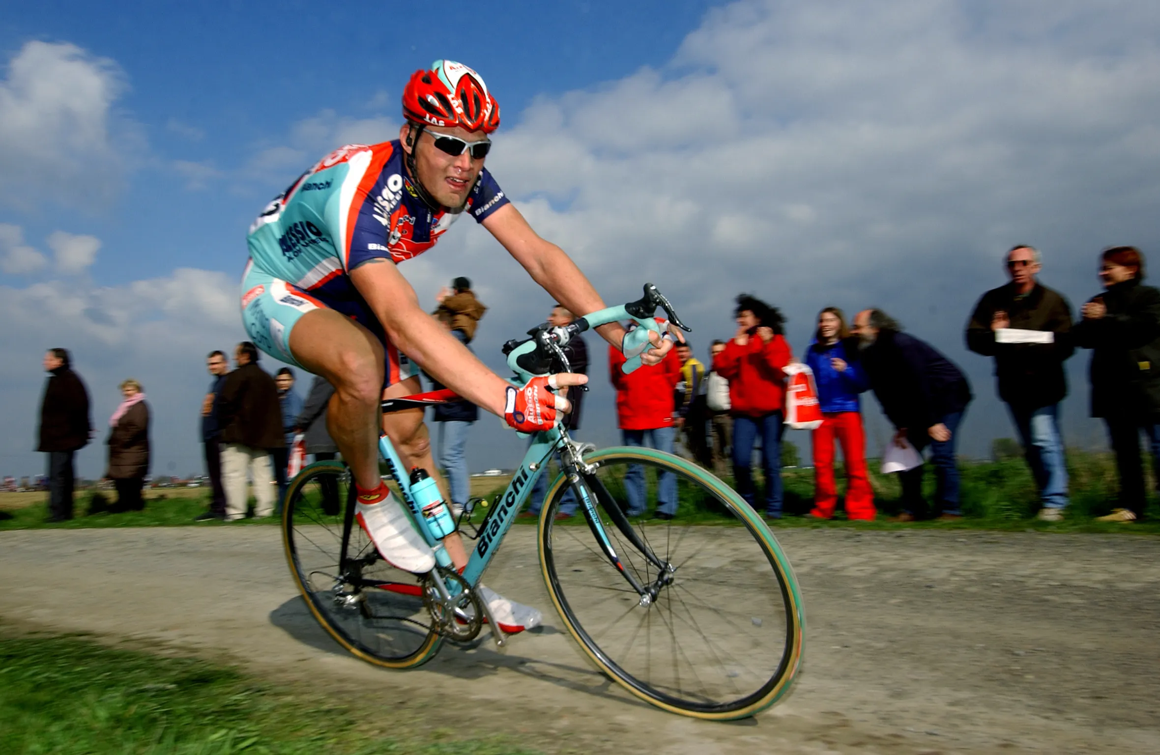 Magnus Backstedt cycling during the 2004 Paris-Roubaix Classic.