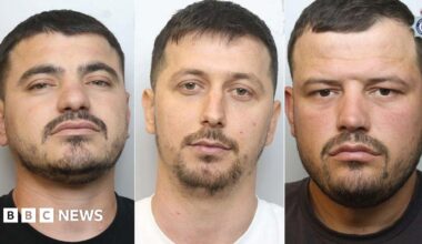 Left to right: Police custody images of George Pepa, Krisjian Dedndreaj and Kristian Gropcaj