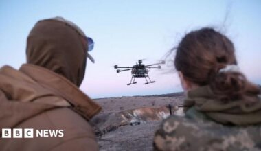 Ukrainian drone pilots from the 93rd Separate Mechanized Brigade 'Kholodnyi Yar' operate a 'Vampire' unmanned aerial system (UAS) during training.