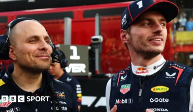 Gianpiero Lambiase and Max Verstappen, who are both smiling, pictured together at the 2025 Abu Dhabi Grand Prix