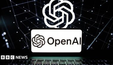 Library image of a laptop with the OpenAI logo above.