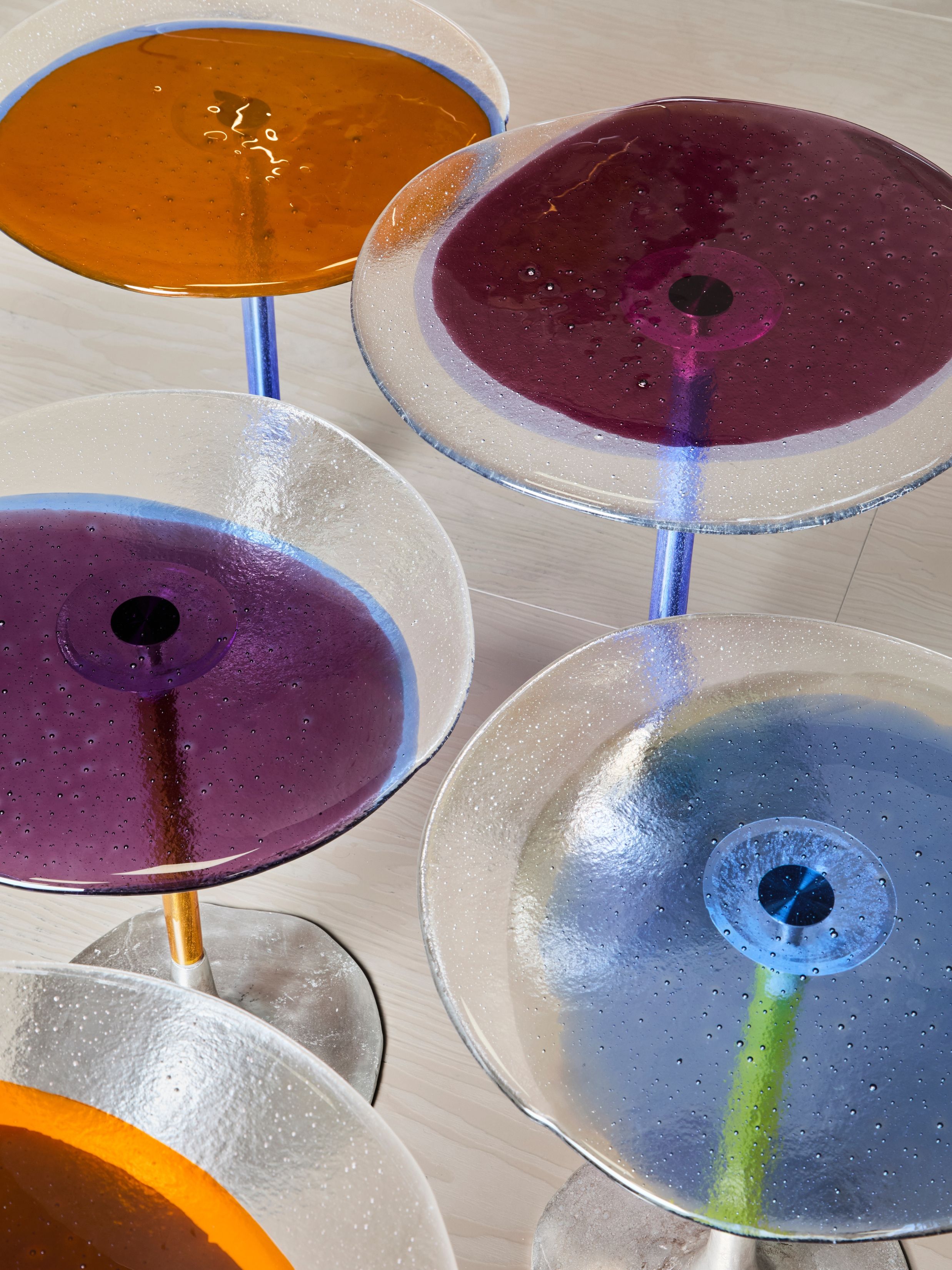 brightly colored glass side table