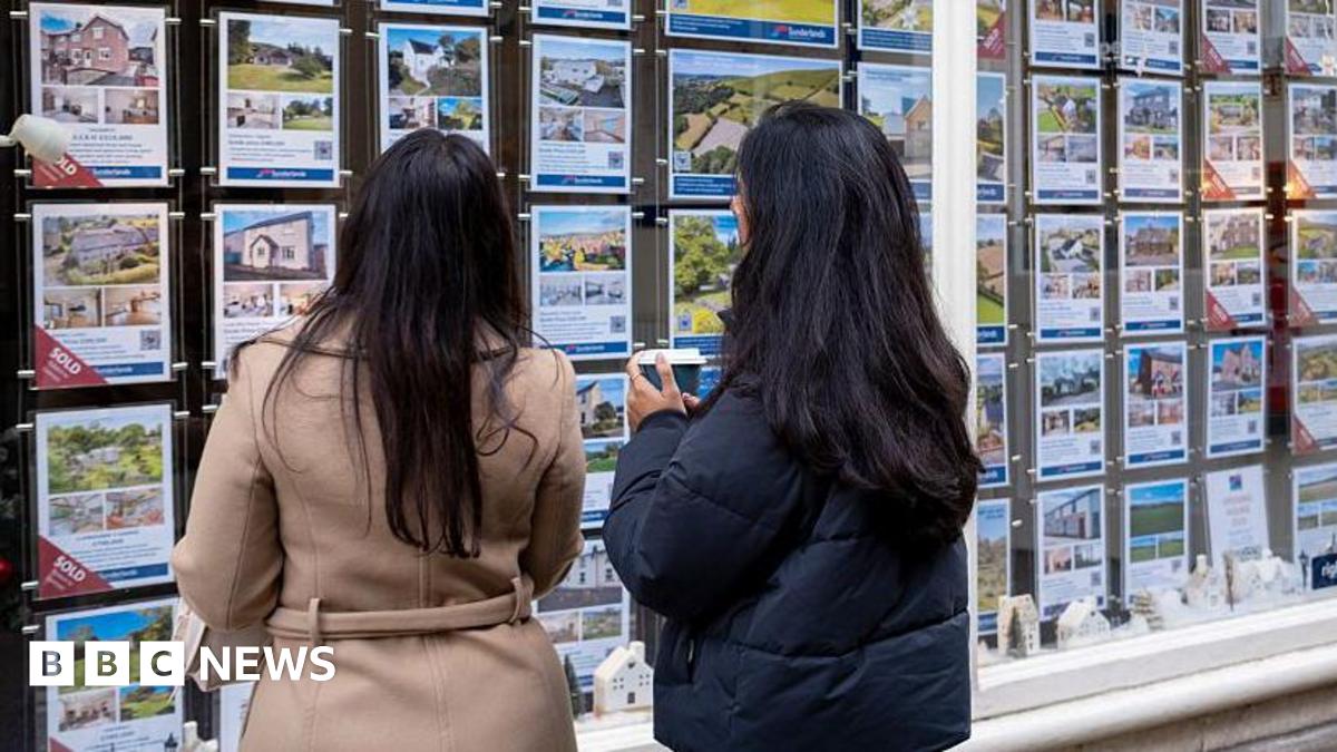 Two women with long dark hair look in an estate agent's window