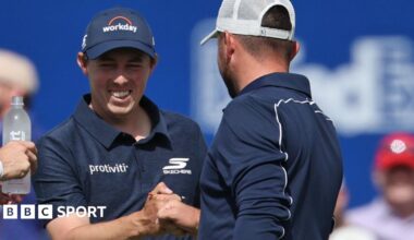 Matt Fitzpatrick and his brother Alex Fitzpatrick share a fist bump at the Zurich Classic of New Orleans