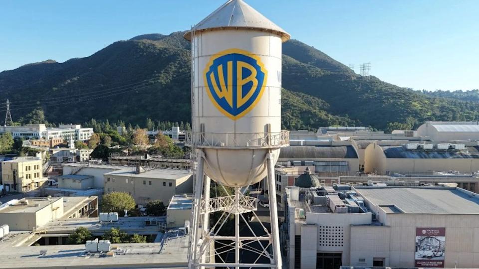 Warner Bros. logo displayed on the water tower at Warner Bros. (Credit: Mario Tama/Getty Images)