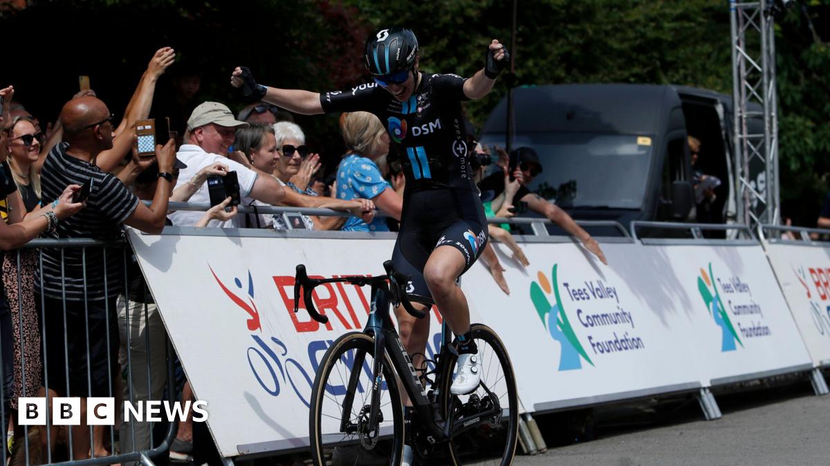Pfeiffer Georgi winning the women's road race for the 2023 British National Road Championships at Saltburn in Redcar and Cleveland
