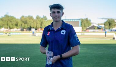 Mackenzie Jones with player of the match trophy