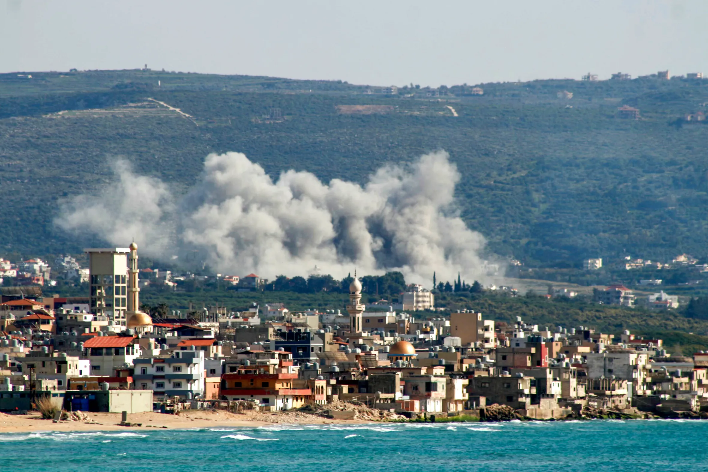 Smoke rising from an Israeli airstrike on the Lebanese village of Qlaileh.