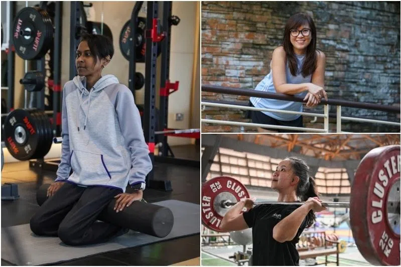 (Clockwise from left) Ms Fatima Megala Nathan Arokianathan, Madam Nancy Lim Mui Luang and national weightlifter Chua Jiin-Linn.