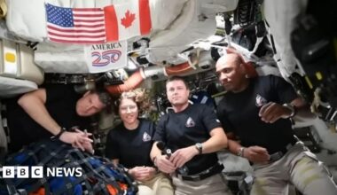 Three people in a spaceship