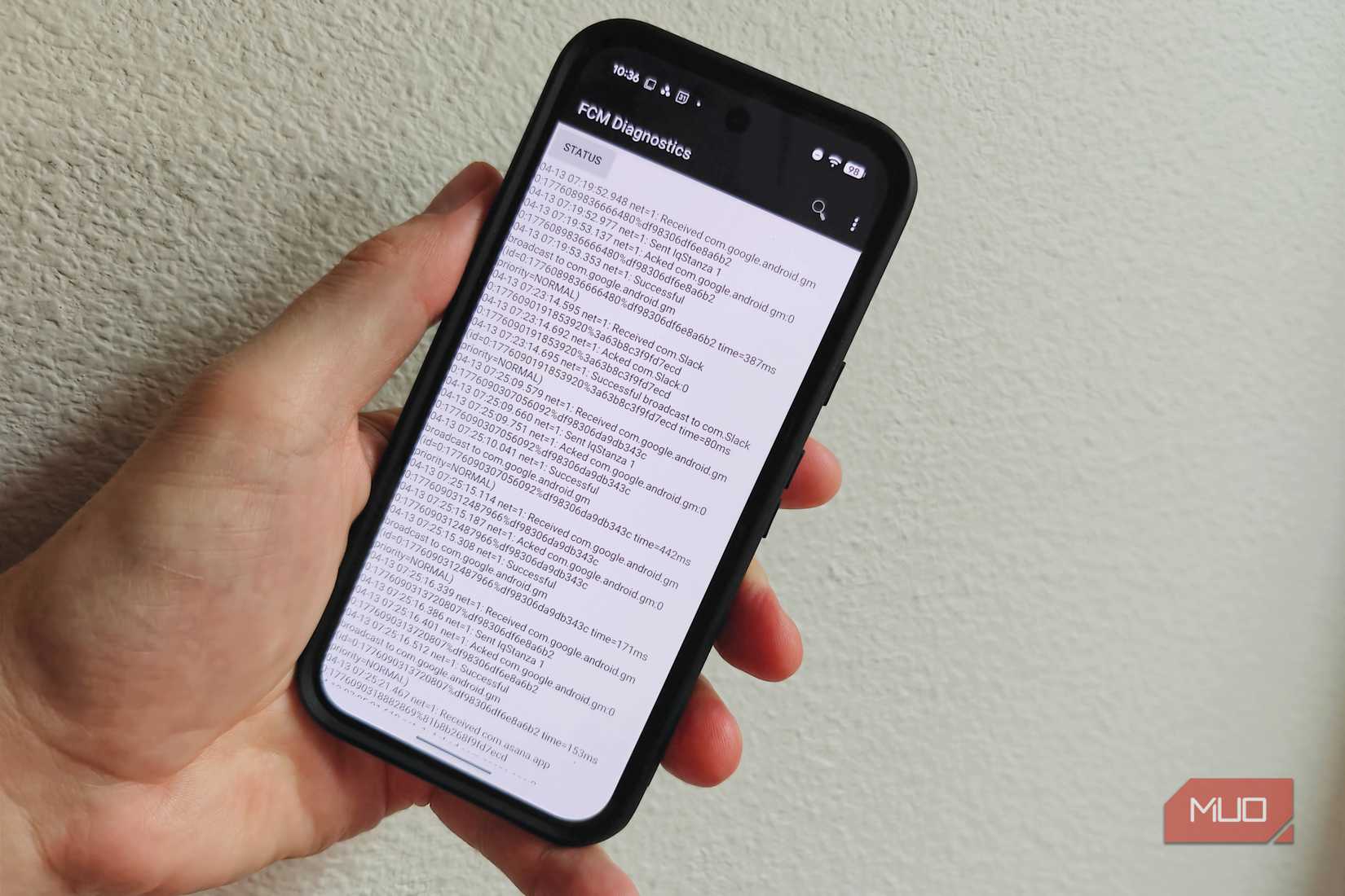 FCM diagnostics page on Google Pixel 9