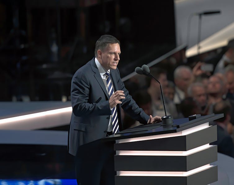 Peter Thiel, chairman of Palantir, giving a talk.