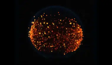 Bright cosmic particles forming a glowing sphere in space.