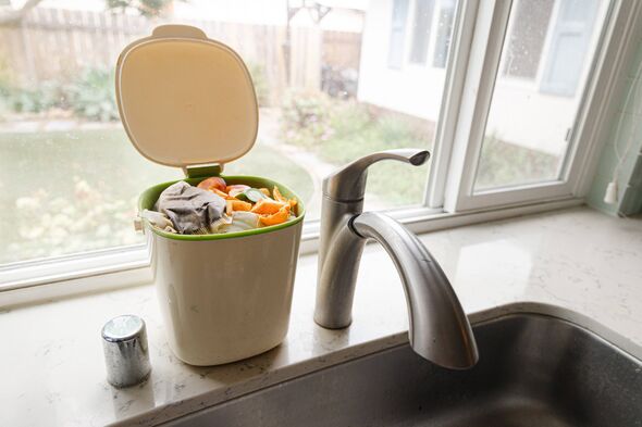 Kitchen compost bin and food scraps Kitchen compost bin and food scraps