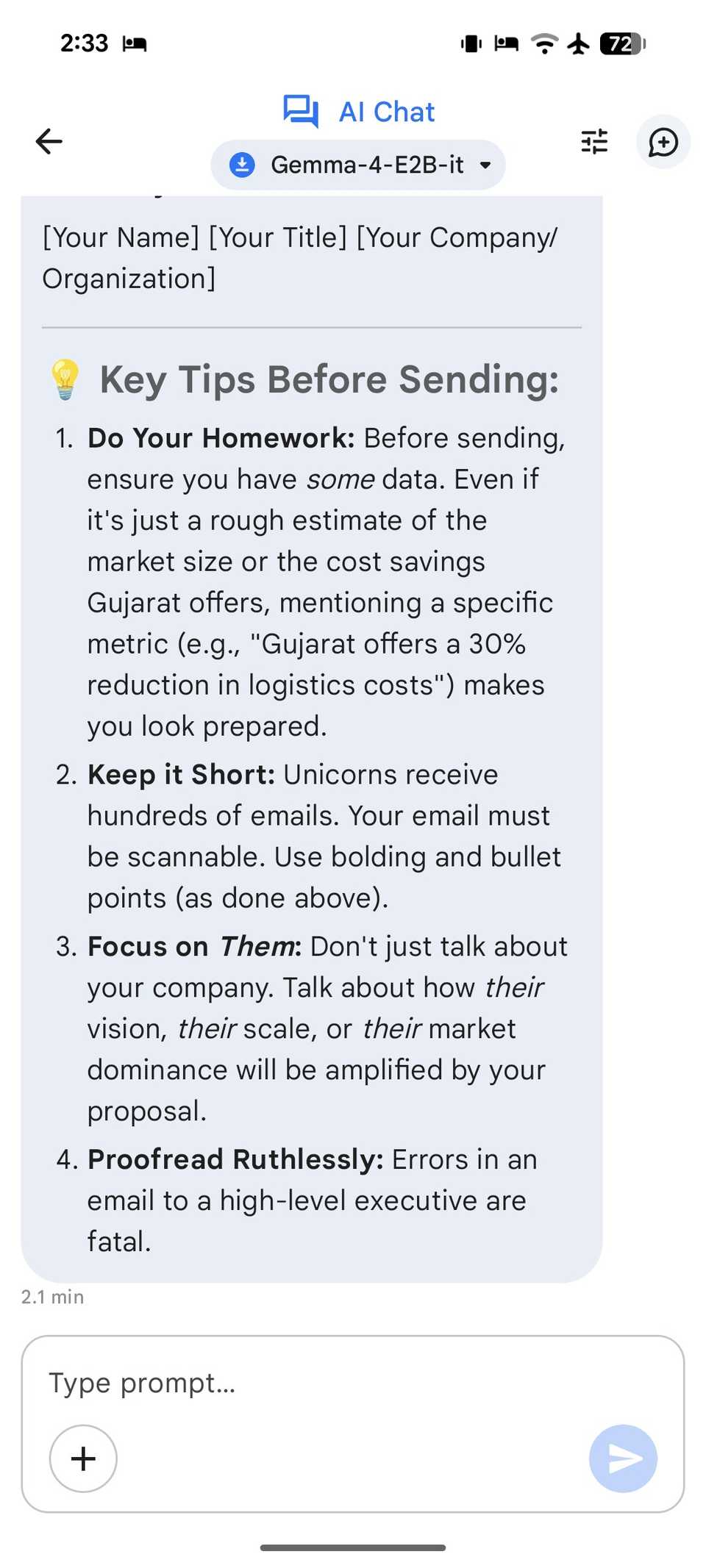 Gemma 4 writing emails