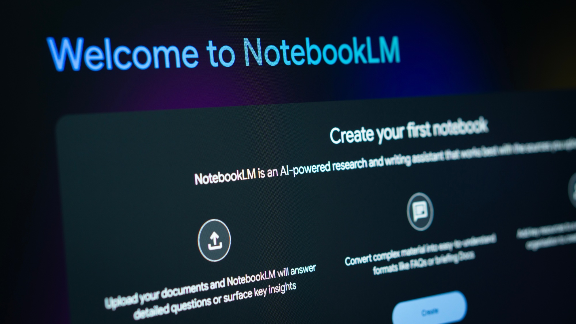 Google NotebookLM welcome screen