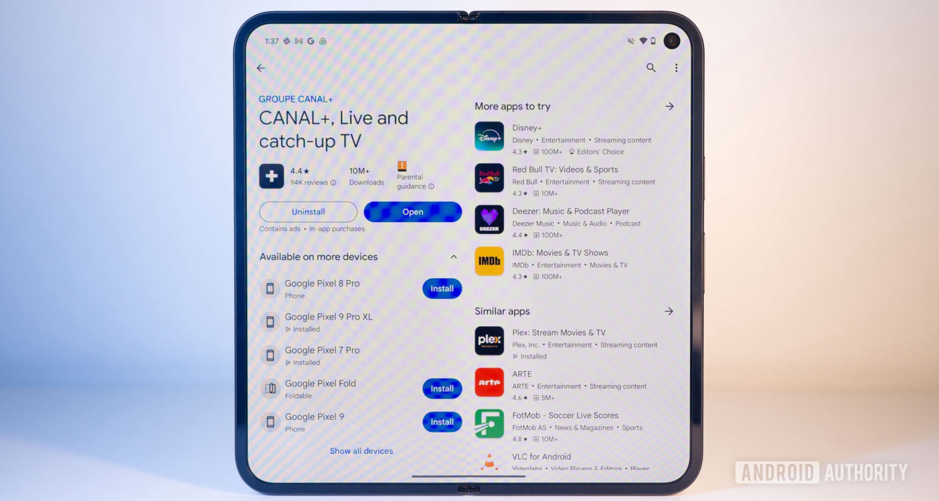 google pixel 9 pro fold unfolded display play store