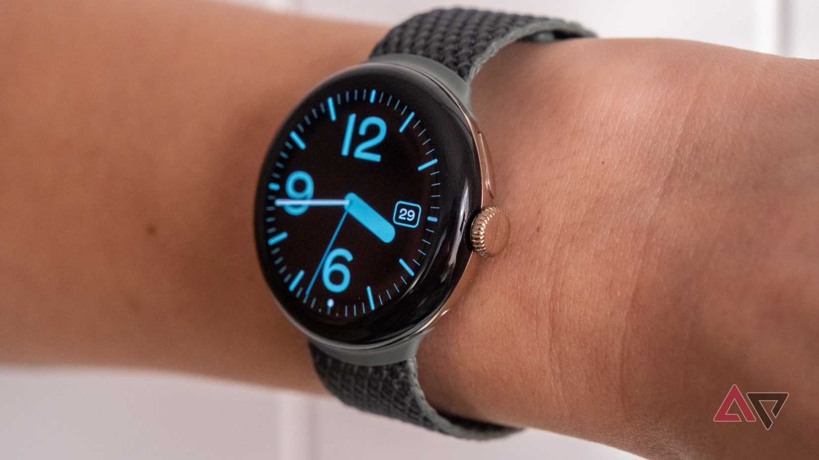 The Pixel Watch 3 on a person's wrist.